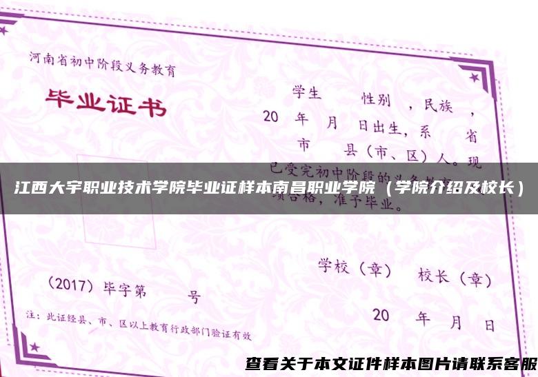 江西大宇职业技术学院毕业证样本南昌职业学院（学院介绍及校长）