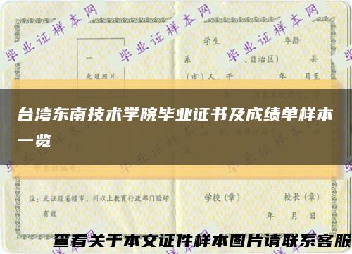 台湾东南技术学院毕业证书及成绩单样本一览缩略图