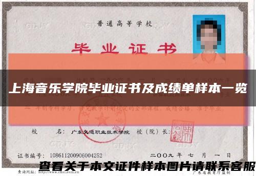 上海音乐学院毕业证书及成绩单样本一览缩略图