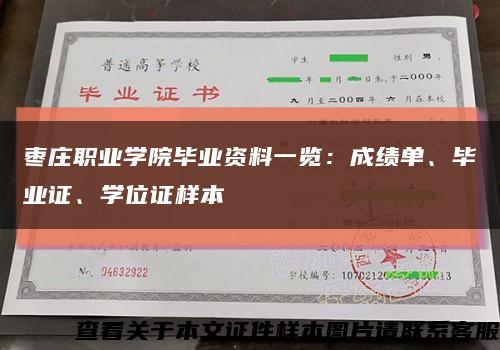 枣庄职业学院毕业资料一览：成绩单、毕业证、学位证样本缩略图