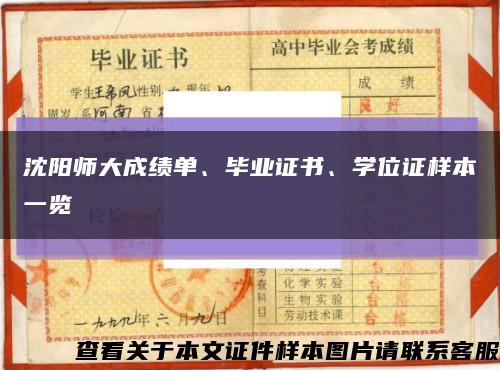 沈阳师大成绩单、毕业证书、学位证样本一览缩略图