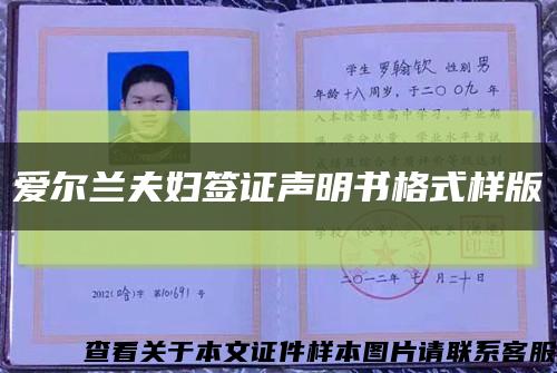 爱尔兰夫妇签证声明书格式样版缩略图