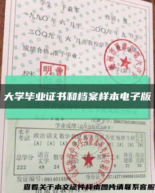 大学毕业证书和档案样本电子版缩略图