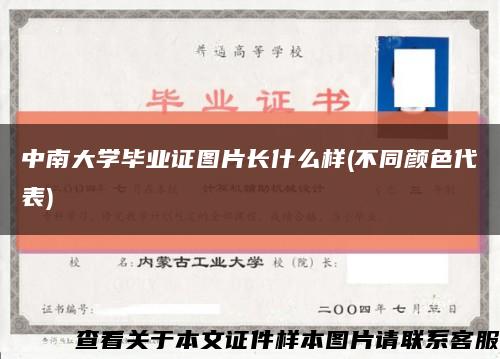 中南大学毕业证图片长什么样(不同颜色代表)缩略图