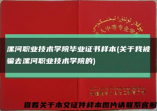 漯河职业技术学院毕业证书样本(关于我被骗去漯河职业技术学院的)缩略图