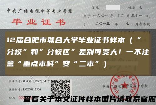 12届合肥市联合大学毕业证书样本（“分校”和”分校区”差别可变大！一不注意“重点本科”变“二本”）缩略图