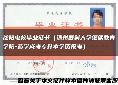 沈阳电校毕业证书（锦州医科大学继续教育学院-药学成考专升本学历报考）缩略图