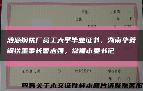 涟源钢铁厂员工大学毕业证书，湖南华菱钢铁董事长曹志强，常德市委书记缩略图