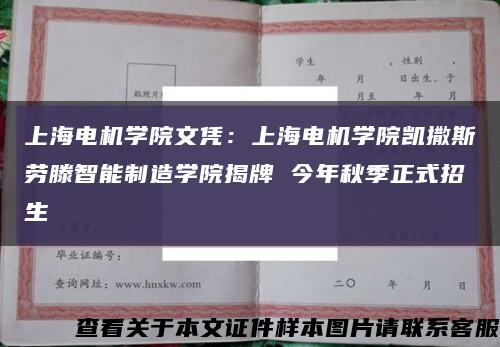 上海电机学院文凭：上海电机学院凯撒斯劳滕智能制造学院揭牌 今年秋季正式招生缩略图