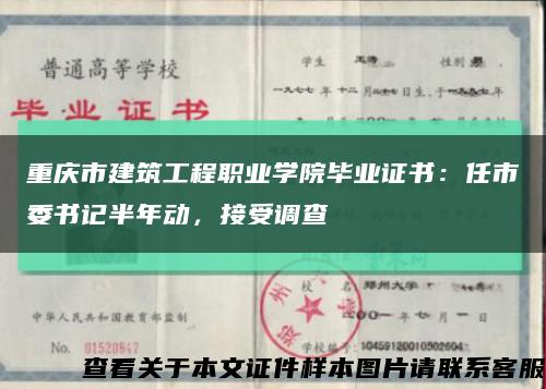 重庆市建筑工程职业学院毕业证书：任市委书记半年动，接受调查缩略图