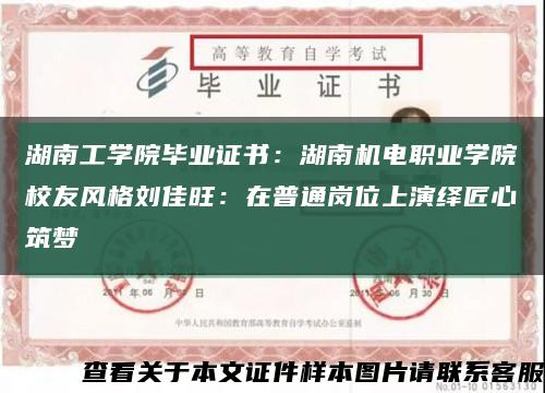 湖南工学院毕业证书：湖南机电职业学院校友风格刘佳旺：在普通岗位上演绎匠心筑梦缩略图