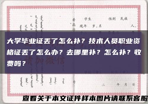 大学毕业证丢了怎么补？技术人员职业资格证丢了怎么办？去哪里补？怎么补？收费吗？缩略图