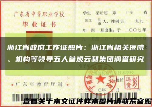 浙江省政府工作证照片：浙江省相关医院、机构等领导五人参观云和集团调查研究缩略图