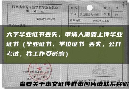 大学毕业证书丢失，申请人需要上传毕业证书（毕业证书、学位证书 丢失，公开考试，找工作受影响）缩略图