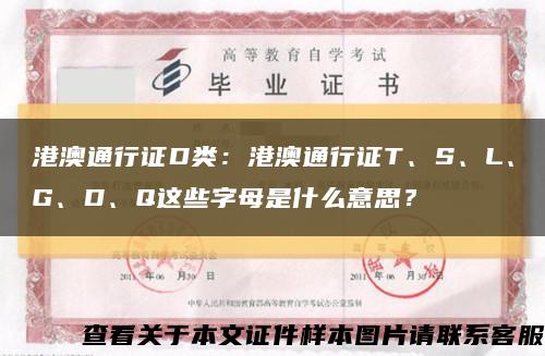 港澳通行证D类：港澳通行证T、S、L、G、D、Q这些字母是什么意思？缩略图