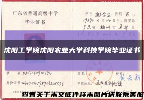 沈阳工学院沈阳农业大学科技学院毕业证书缩略图