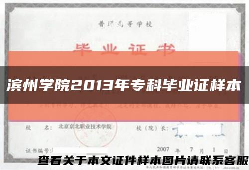 滨州学院2013年专科毕业证样本缩略图