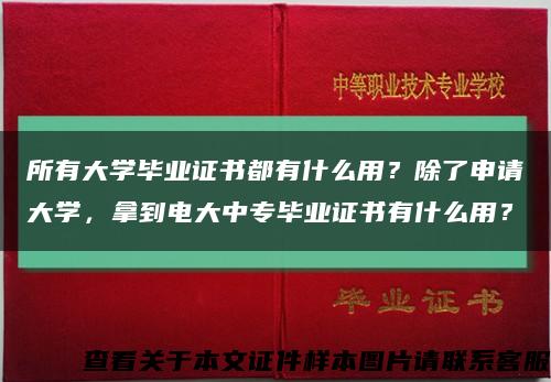 所有大学毕业证书都有什么用？除了申请大学，拿到电大中专毕业证书有什么用？缩略图