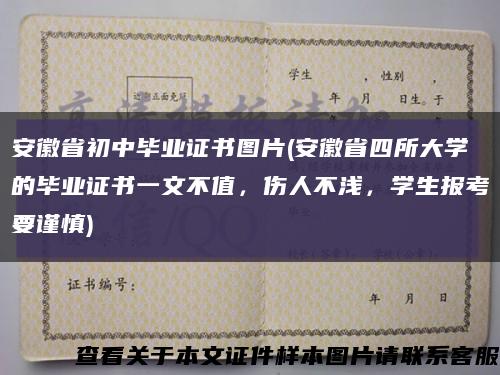 安徽省初中毕业证书图片(安徽省四所大学的毕业证书一文不值，伤人不浅，学生报考要谨慎)缩略图