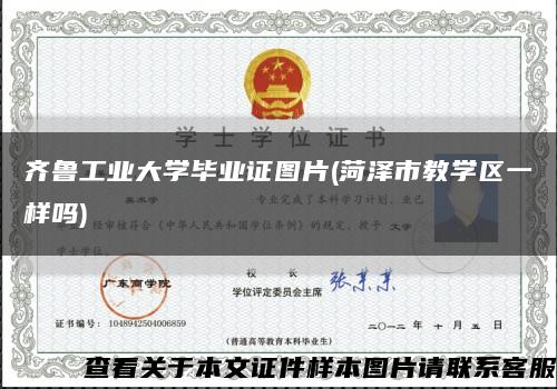 齐鲁工业大学毕业证图片(菏泽市教学区一样吗)缩略图