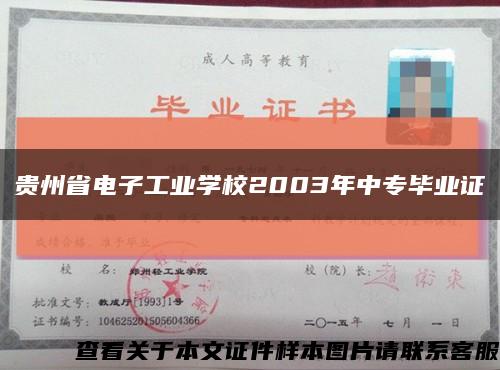 贵州省电子工业学校2003年中专毕业证缩略图