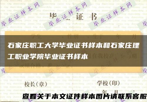 石家庄职工大学毕业证书样本和石家庄理工职业学院毕业证书样本缩略图