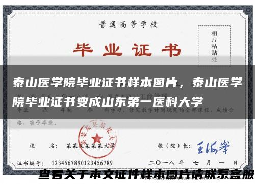 泰山医学院毕业证书样本图片，泰山医学院毕业证书变成山东第一医科大学缩略图