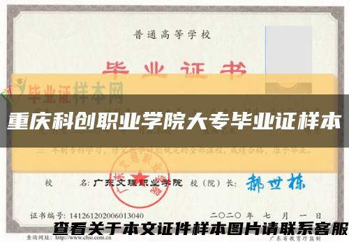 重庆科创职业学院大专毕业证样本缩略图