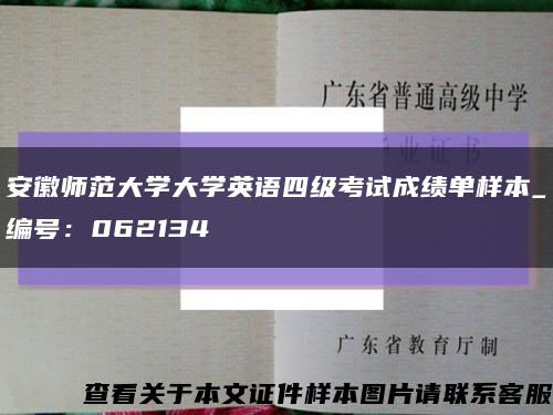 安徽师范大学大学英语四级考试成绩单样本_编号：062134缩略图