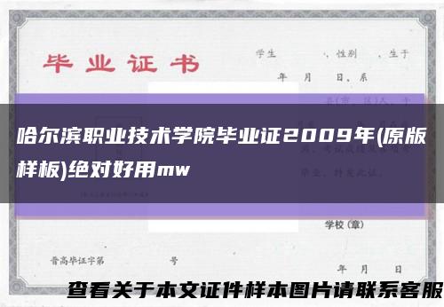 哈尔滨职业技术学院毕业证2009年(原版样板)绝对好用mw缩略图