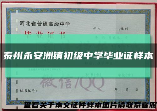 泰州永安洲镇初级中学毕业证样本缩略图