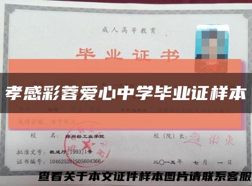 孝感彩蓉爱心中学毕业证样本缩略图