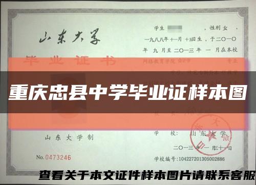 重庆忠县中学毕业证样本图缩略图