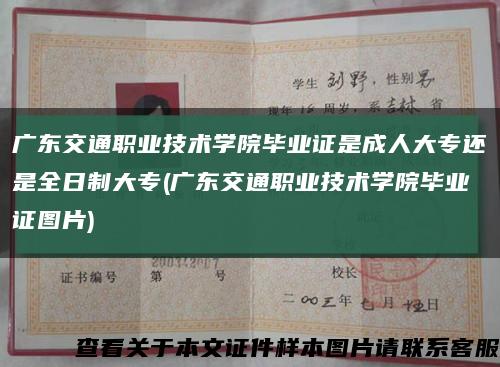 广东交通职业技术学院毕业证是成人大专还是全日制大专(广东交通职业技术学院毕业证图片)缩略图