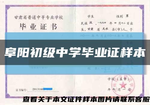 阜阳初级中学毕业证样本缩略图