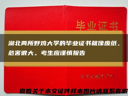 湖北两所野鸡大学的毕业证书就像废纸，危害很大。考生应谨慎报告缩略图