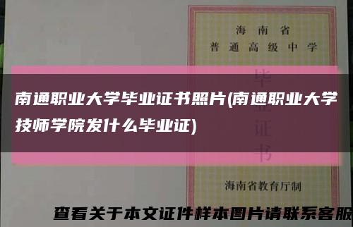 南通职业大学毕业证书照片(南通职业大学技师学院发什么毕业证)缩略图