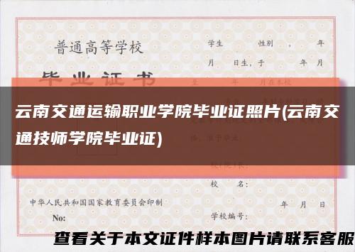 云南交通运输职业学院毕业证照片(云南交通技师学院毕业证)缩略图