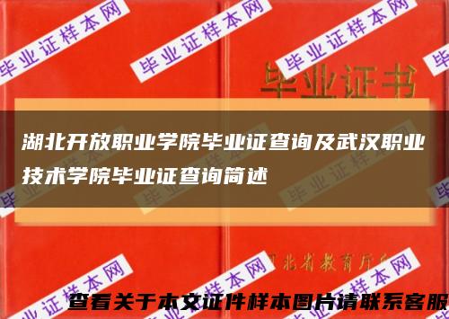 湖北开放职业学院毕业证查询及武汉职业技术学院毕业证查询简述缩略图