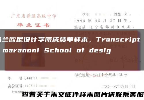 马兰欧尼设计学院成绩单样本，Transcript of maranoni School of design缩略图