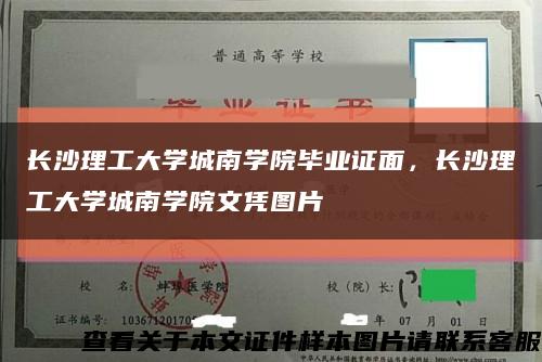 长沙理工大学城南学院毕业证面，长沙理工大学城南学院文凭图片缩略图