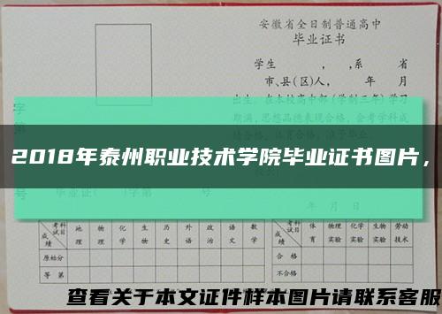 2018年泰州职业技术学院毕业证书图片，缩略图