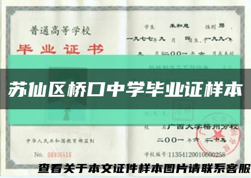 苏仙区桥口中学毕业证样本缩略图