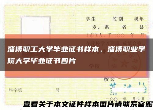 淄博职工大学毕业证书样本，淄博职业学院大学毕业证书图片缩略图