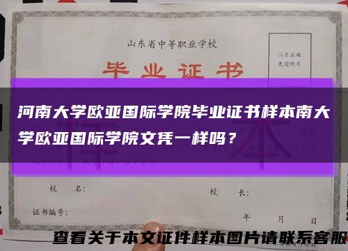 河南大学欧亚国际学院毕业证书样本南大学欧亚国际学院文凭一样吗？缩略图