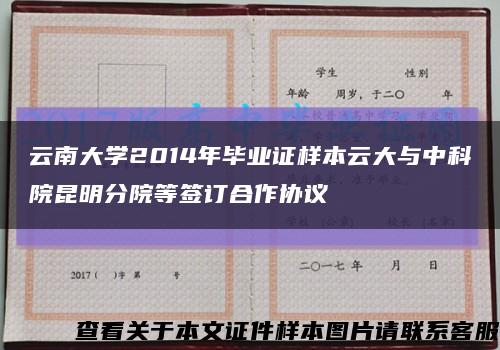 云南大学2014年毕业证样本云大与中科院昆明分院等签订合作协议缩略图