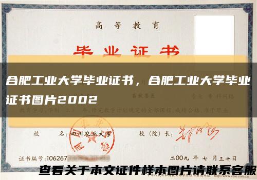 合肥工业大学毕业证书，合肥工业大学毕业证书图片2002缩略图