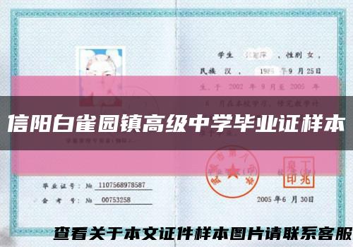 信阳白雀园镇高级中学毕业证样本缩略图