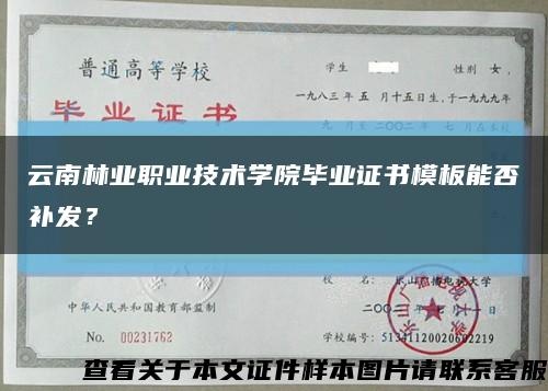 云南林业职业技术学院毕业证书模板能否补发？缩略图