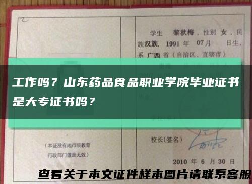 工作吗？山东药品食品职业学院毕业证书是大专证书吗？缩略图